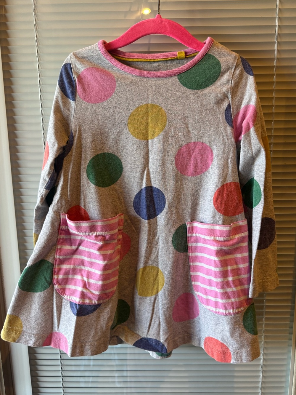 Mini Boden Girls Polka Dot Pocket Dress Gray Multicolor Size 4-5Y 110 cm